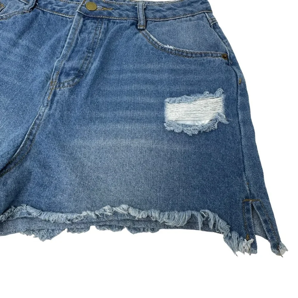Entro Cutoff Jean Shorts Size Large High Rise Distressed Denim 100% Cotton